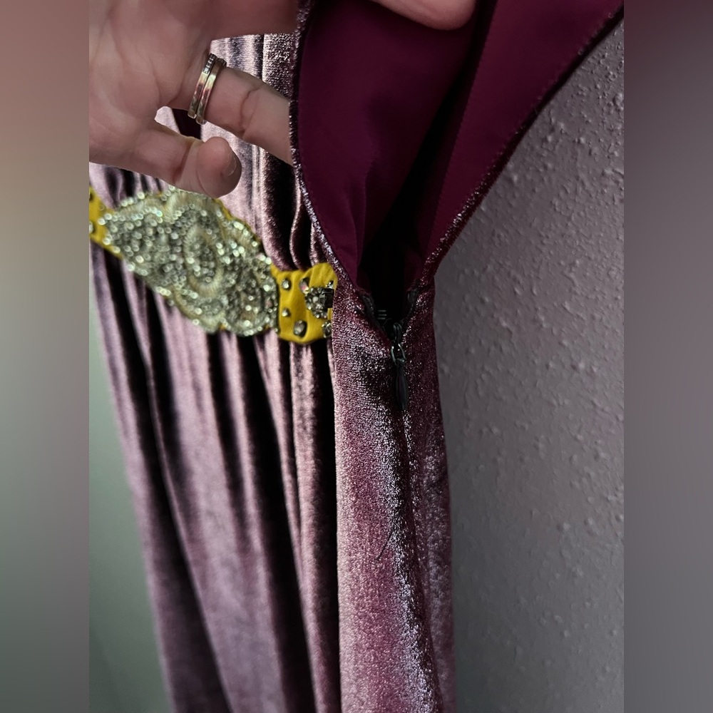 Amen Velvet Couture Maxi Dress In Mauve Size 40 IT With Stone Embellishments New - Picture 5 of 11